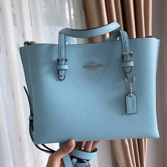 Coach Leather Mollie Tote 25 C4084 💙 Sky Blue SVSW7 NWOT $328 - Picture 5 of 8